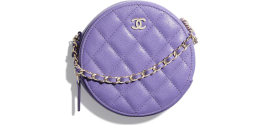 Classic Clutch with Chain, grained calfskin & gold-tone metal, purple - CHANEL