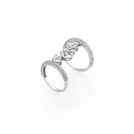 Double Ring With Pave & Flower Link