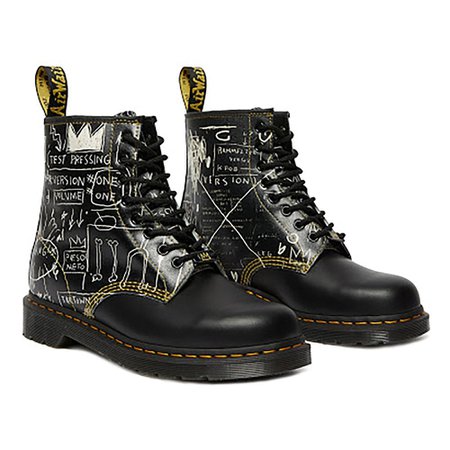 Dr Martens 1460 Basquiat Unisex 8-Eyelet Leather Boots - Black White Yellow