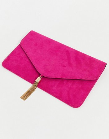 ASOS DESIGN tassel clutch bag in pink | ASOS