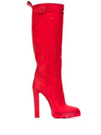 Shop red Dsquared2 logo knee-length boots with Express Delivery - Farfetch