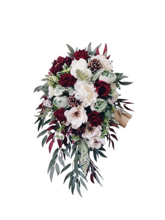 Cascade Wedding bouquet, Burgundy Bouquet, Cascading Bridal Bouquet, Pine cones Wedding Bouquet, Winter wedding Bouquet