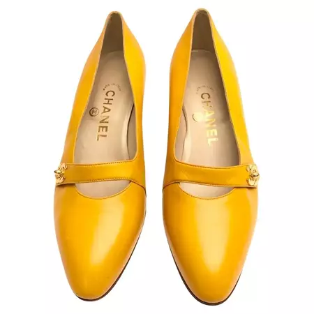 Chanel Mustard Yellow Lambskin CC Turn-Lock Shoes For Sale at 1stDibs