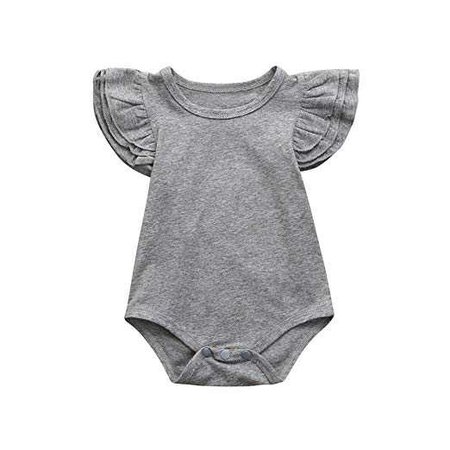 Amazon.com: G-real Newborn Infant Baby Girls Ruffle Sleeve Solid Candy Romper Tops for 6-24M (Gray, 18M): Clothing