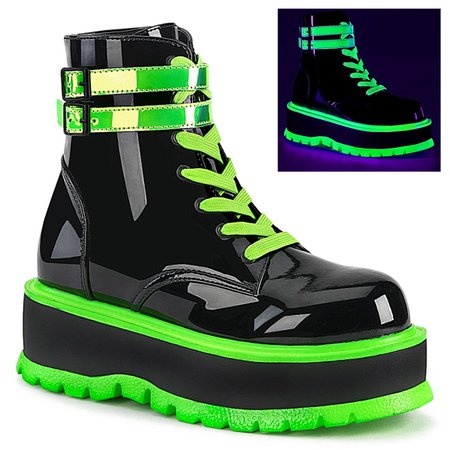 DEMONIA "Slacker-52" Ankle Boots - Black UV Iridescent Green – Demonia Cult