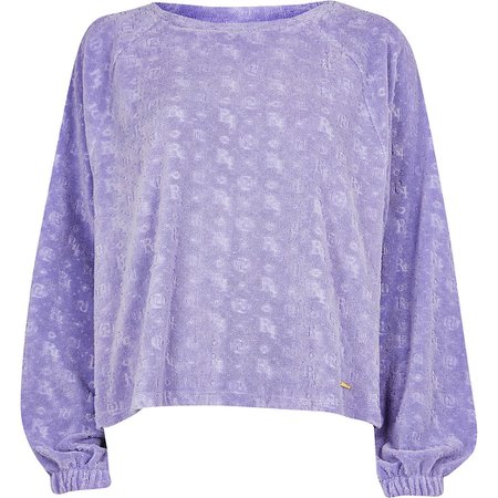 light purple embossed logo puff sleeve sweatshirt | River Island