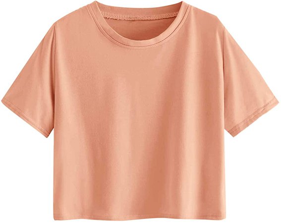MakeMeChic Women's Short Sleeve Cute Print Crop Top Summer Tee Shirt Light Orange L at Amazon Women’s Clothing store