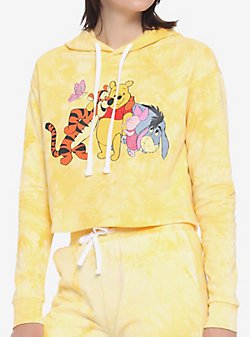 Disney Winnie The Pooh Group Tie-Dye Girls Crop Hoodie