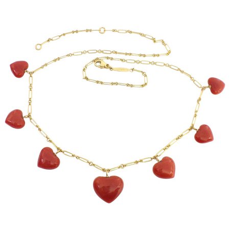 Petronilla Italian Natural Red Coral Heart Necklace