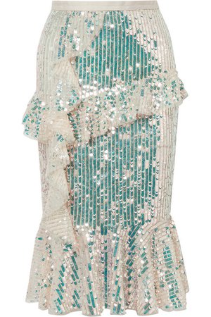 Needle & Thread | Scarlett ruffled sequined tulle midi skirt | NET-A-PORTER.COM