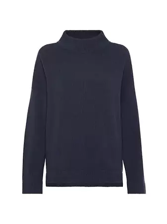 Shop Brunello Cucinelli Cashmere English Rib Mock Neck Sweater With Monili | Saks Fifth Avenue