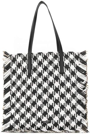 houndstooth woven tote