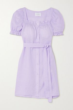 Brigitte Belted Linen Mini Dress - Lavender