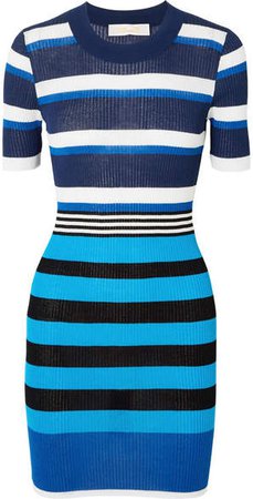 Striped Ribbed Cotton-blend Dress - Navy