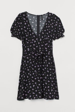 Patterned Dress - Black/purple floral - Ladies | H&M US