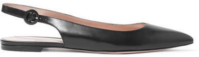Leather Slingback Point-toe Flats - Black