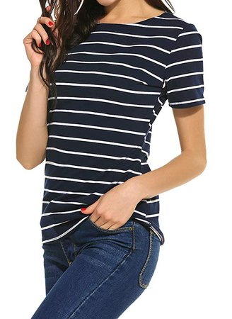 SimpleFun Women's Summer Short Sleeve Striped Tops Blouse Casual Tees T Shirts at Amazon Women’s Clothing store