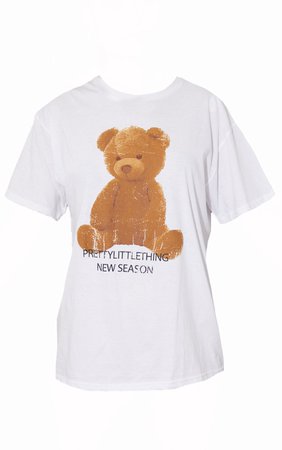Prettylittlething White Teddy Bear T Shirt | PrettyLittleThing USA