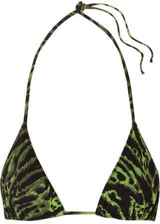 Tiger-print Triangle Bikini Top - Green
