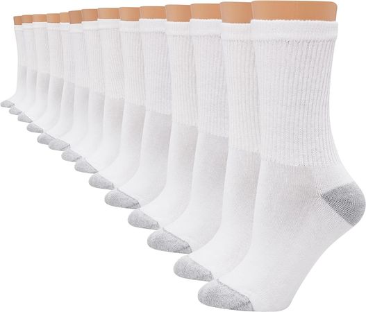 Hanes Women's Value, Crew Soft Moisture-Wicking Socks, Available in 10 and 14-Packs, White-14, 5-9 at Amazon Women’s Clothing store