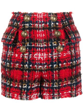Balmain Frayed Check Tweed Shorts - Farfetch