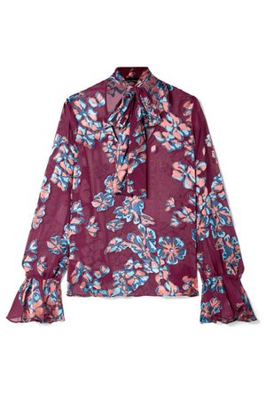 Saloni | Lauren pussy-bow floral-print devoré-chiffon blouse | NET-A-PORTER.COM