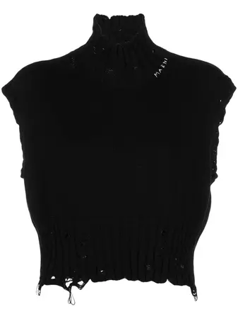 Marni distressed-knit logo-stitch Sleeveless Vest - Farfetch