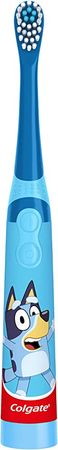 Amazon.com : Colgate Kids Battery Powered Toothbrush, Kids Battery Toothbrush with Included AA Battery, Extra Soft Bristles, Flat-Laying Handle to Prevent Rolling, Bluey Toothbrush, 1 Pack : Health & Household