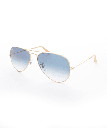 Ray-Ban Gold Metal And Light Blue Lens Aviator Sunglasses | Bluefly.Com