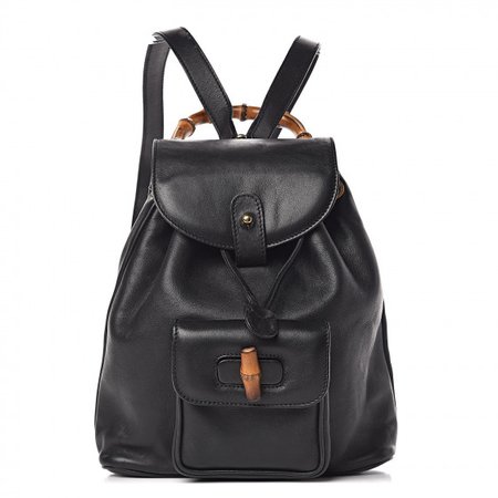 GUCCI Calfskin Bamboo Backpack Black 469511