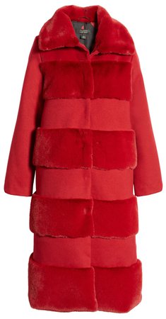 red faux fur coat