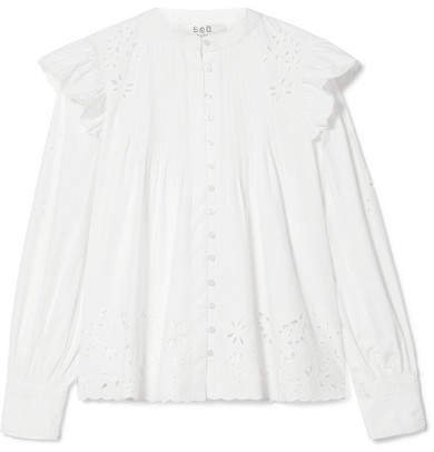Butterfly Pleated Broderie Anglaise Cotton Blouse - White