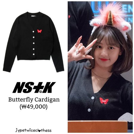 Twice's Fashion on Instagram: “JIHYO FANMEETING NASTY KICK- Butterfly Cardigan (₩49,000) #twicefashion #twicestyle #twice #nayeon #jeongyeon #jihyo #momo #mina #sana…”