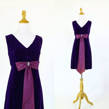 Vintage 1960s Dress 60s Purple Velvet Party Dress Satin | Etsy