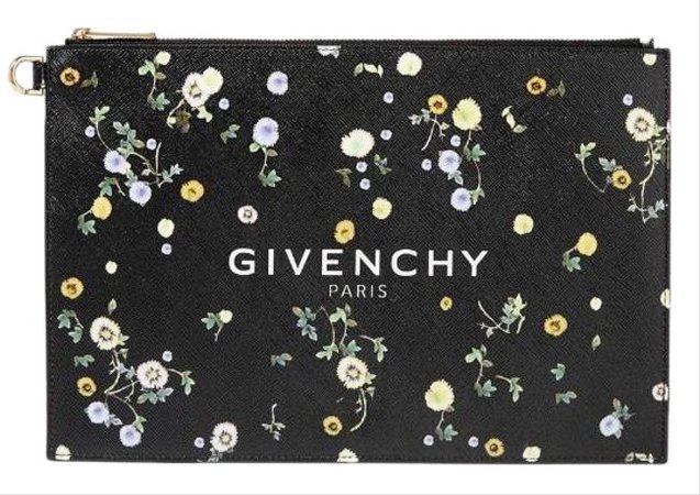 Givenchy Bloom Floral Logo Printed Leather Pouch Black Clutch - Tradesy