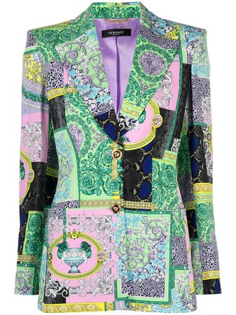 Shop purple & green Versace mix-print single-breasted blazer with Express Delivery - Farfetch