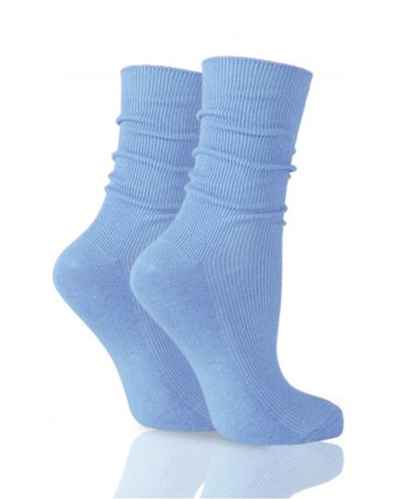 Womens Baby Blue Plain Ribbed Crew Socks