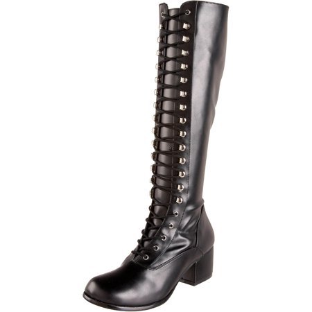 SummitFashions - Womens Combat Boots Black Knee High Lace Up 2 Inch Block Heel - Walmart.com - Walmart.com