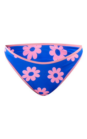 Blue Flower Print Thong Bikini Bottoms $24