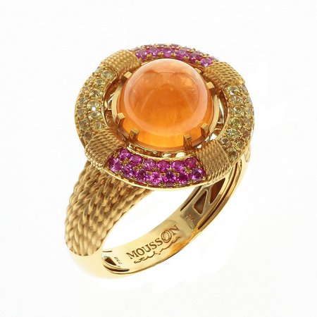 Mandarin Garnet Yellow and Pink Sapphire 18 Karat Yellow Gold Lifebuoy Ring by Mousson Atelier