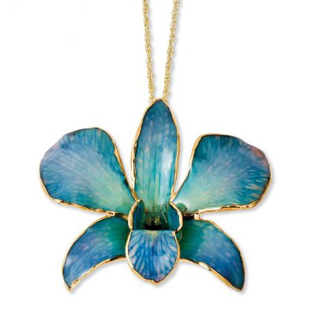 Diamond2Deal Lacquer Dipped Gold Trimmed Blue and Purple Dendrobium Orchid Necklace Fine Jewelry Ideal Gifts For Women Gift Set From Heart