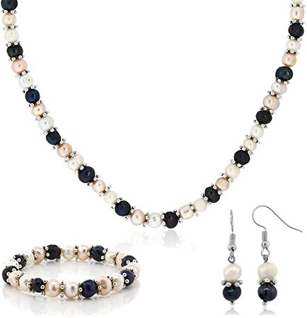 Gem Stone King Multi-Color Cultured Freshwater Pearl Necklace Earrings Bracelet Set