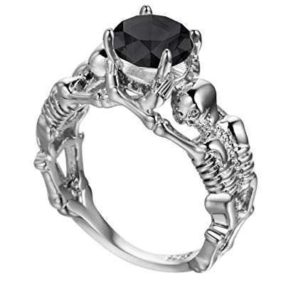skeleton ring black jewel