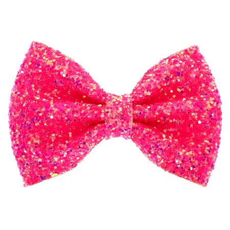 Neon Glitter Mini Hair Bow Clip - Pink | Claire's US