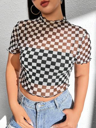 Checkered Pattern Cropped Top