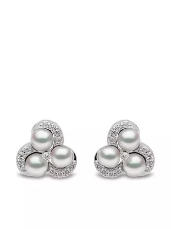 Yoko London 18kt White Gold Sleek Akoya Pearl Diamond Stud Earrings - Farfetch