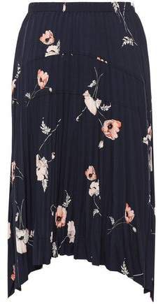 Asymmetric Pleated Floral-print Crepe De Chine Skirt