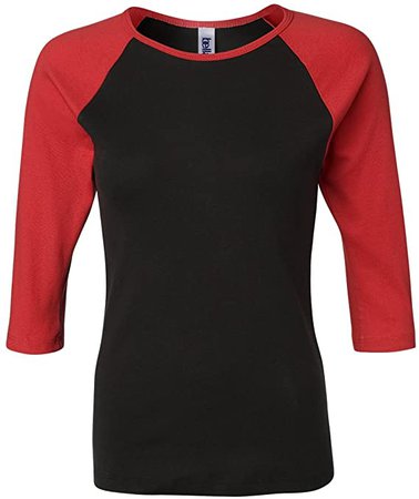 Bella + Canvas Womens 1x1 Baby Rib 3/4-Sleeve Contrast Raglan T-Shirt (B2000) at Amazon Women’s Clothing store