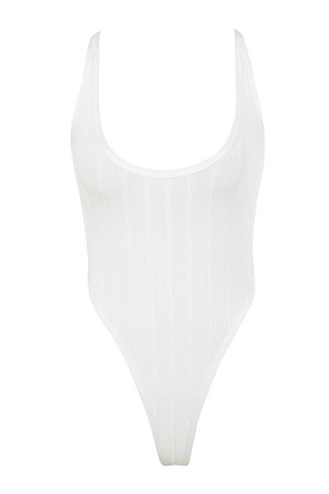 Clothing : Bodysuits : 'Perle' White Ribbed Bandage Bodysuit