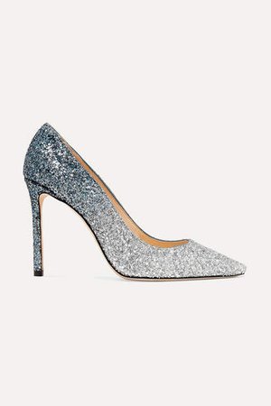 Romy 100 Degrade Glittered Suede Pumps - Silver